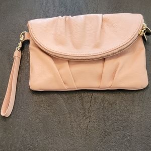 Pink leather wristlet hand bag